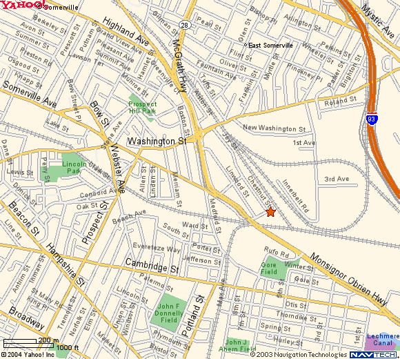 MAP 5: Overview of E Somerville with Fitchburg St marked.